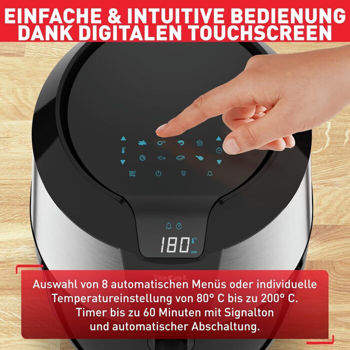 Аерофритюрниця Tefal Easy Fry XXL 5,6 л, 1850 Вт, 8 програм, електрична, без олії, нержавіюча сталь, енергозберігаюча, цифровий дисплей