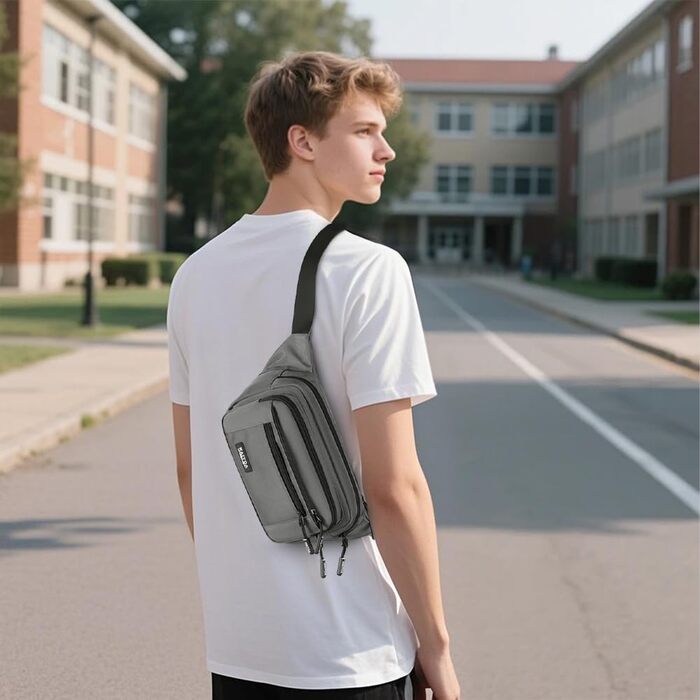 Поясна сумка на пояс для чоловіків та жінок, сумка на пояс з блискавкою, багатофункціональна поясна сумка, 5 відділень, спортивна сумка на пояс для активного відпочинку, туризму, кемпінгу та їзди на велосипеді (#2 Сірий-a)