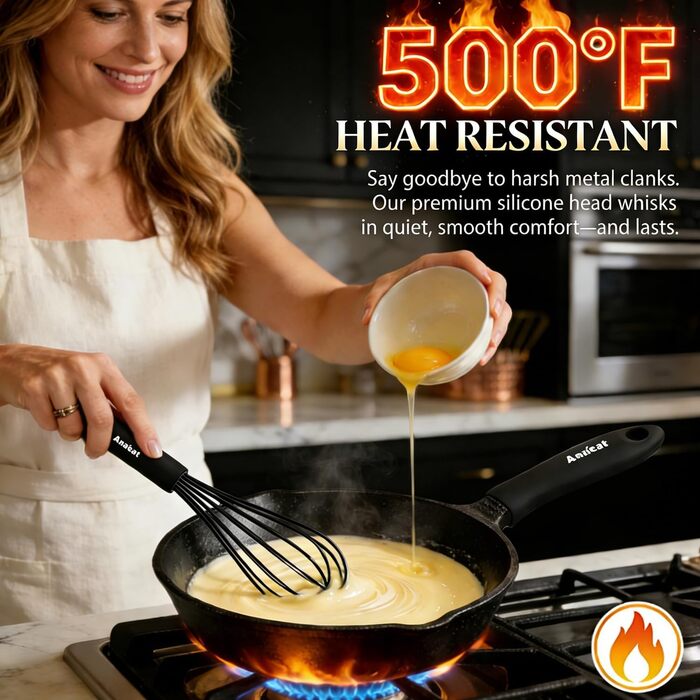 Набір силіконових вінчиків Aneaat (3 шт.) з нержавіючою сталлю – для антипригарного посуду, збивання, змішування. Розміри: 21 см, 26 см, 30 см