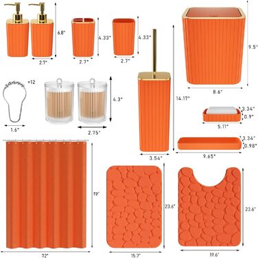 Набір аксесуарів для ванної кімнати – 10 предметів, зелений колір, WC-щітка, смітник, золоті акценти