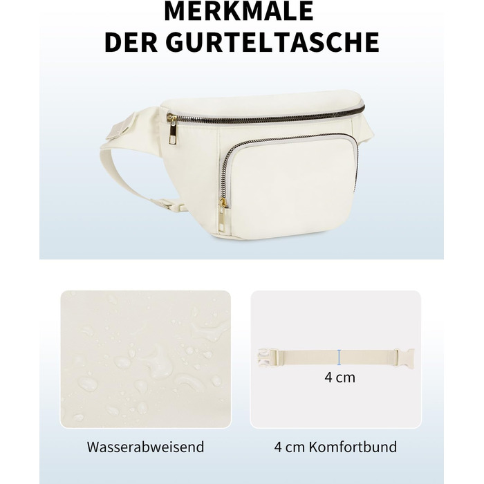 Сумка на пояс для жінок та чоловіків, стильна поясна сумка з 4 кишенями на блискавці та регульованим ремінцем, ідеальна для подорожей та піших прогулянок (Запатентовано), бежевий колір
