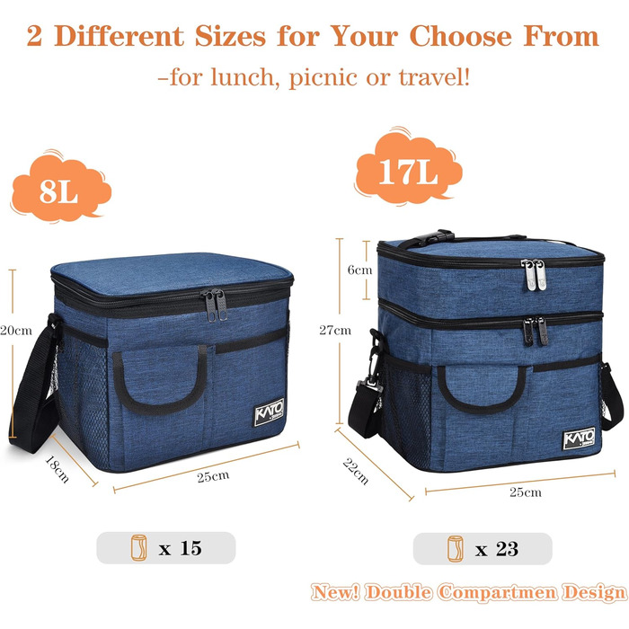 Термосумка Kato Tirrinia 17L для пікніка та подорожей (23 банки), темно-синя