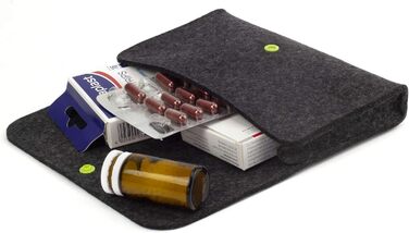 Wool felt bag for electronics accessories, anthracite, anthracite button