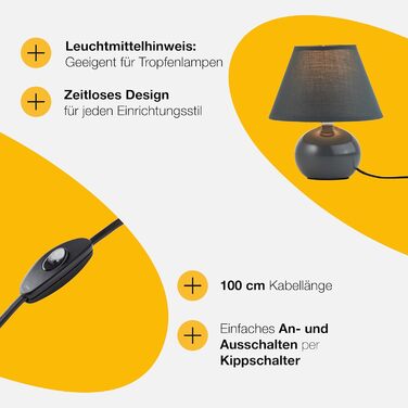 BRILLIANT Primo: стильна настільна лампа з тканинним абажуром - для спальні, вітальні та приліжкові столики - E14, з вимикачем, оранжева/темно-сіра