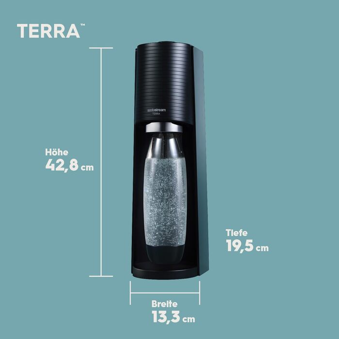 SodaStream TERRA: Газова вода вдома - Комплект з CO2, 2x1L та 1x0.5L пляшки, чорний