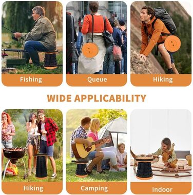 Крісло-телескоп для кемпінгу, регульована висота 6-45 см, вантажопідйомність 181 кг, портативне з ременем для перенесення (Помаранчеве - 1 шт.)