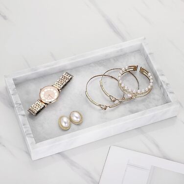Natural Marble Serving Tray for Coffee Table, Rectangular, Jewelry Tray, Organizer, Decorative Bathroom, Vanity, Toilet Tank, Bathtub Tray, 25x15 cm (gray)