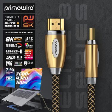 HDMI кабель 2.1 Premium 8K UHD II 3.0m - CSL з екрануванням, Ethernet, 3D ARC CEC, підтримка 8K