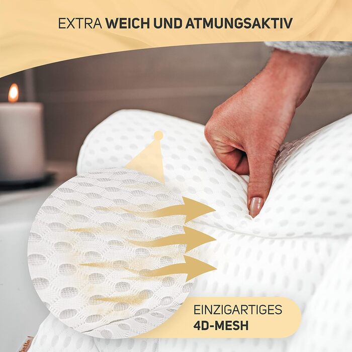 Vybelle® Bathtub Pillow Breathable 4D Air Mesh [perfect ergonomic fit] Bath cushion for neck and back relaxation – incl. extra carrying bag – Bath tub Pillow Designed in Germany