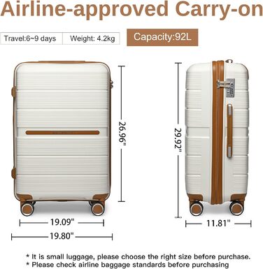 Чемодан British Traveller середнього розміру з TSA-замком, 66 * 43.3 * 28.5 см, з 8 коліс, з міцного поліпропілену (PP), бежевий