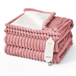 Електрична ковдра з підігрівом 130x180 см з таймером та захистом від перегріву, 9 рівнів нагріву, функція пам'яті, для ліжка, офісу (Рожеста смугаста)