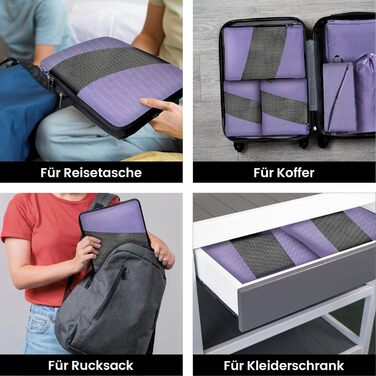 Органайзери для валізи компресійні, набір 6 шт. (Ельфенбайн, фіолетові) - Куби для пакування, компресійні пакети для подорожей