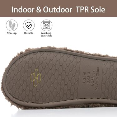 Жіночі домашні капці GOEWY з ефектом пам'яті (Memory Foam) — м'які плюшеві тапочки з відкритою п'ятою та протиковзкою підошвою, коричневі, розмір 40/41 EU