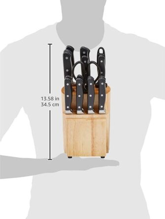 Amazon Basics Premium Knife Block Set, 9-Piece, Black - Includes 18 Knives