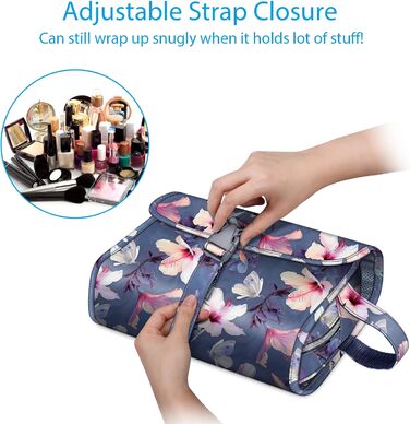 Fintie Косметичка-органайзер для подорожей, водонепроникна, велика, з кишеньками для дівчат та жінок (Квітка гібіскус)