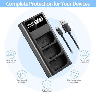 Запасний акумулятор ENEGON LP-E6 (2 шт.) та смарт-зарядний пристрій Dual USB LED для Canon EOS 5D Mark II/III/IV, 5DS, 5DS R, 6D, 7D, 7D Mark II, 60D, 70D, 80D та інші моделі Canon