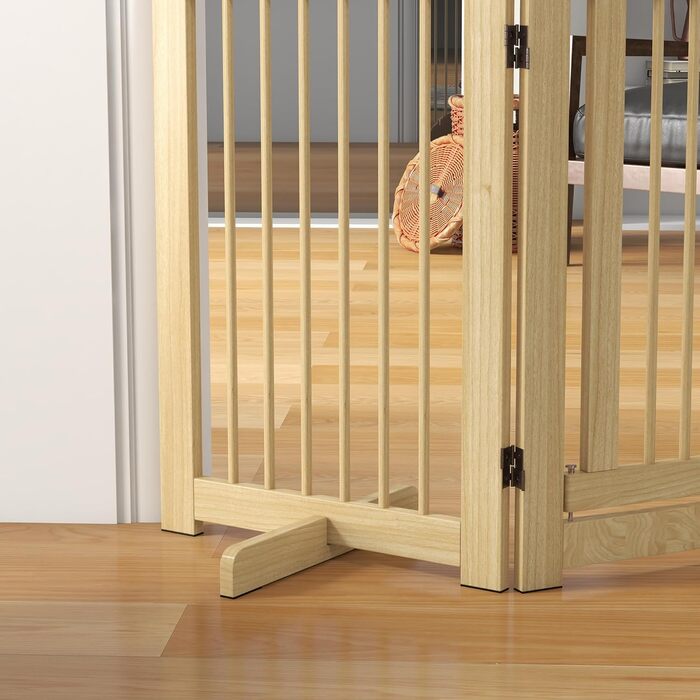 Захисне загородження для собак PawHut - 204 x 75 см, 4 панелі, білий, з натурального дерева