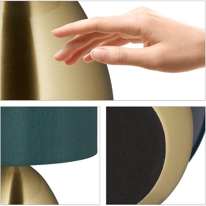 Настільна лампа Relaxdays з торканням, регульована яскравість, сучасний дизайн, 3 режими, E14, з кабелем, 33,5 x 18 см, латунь