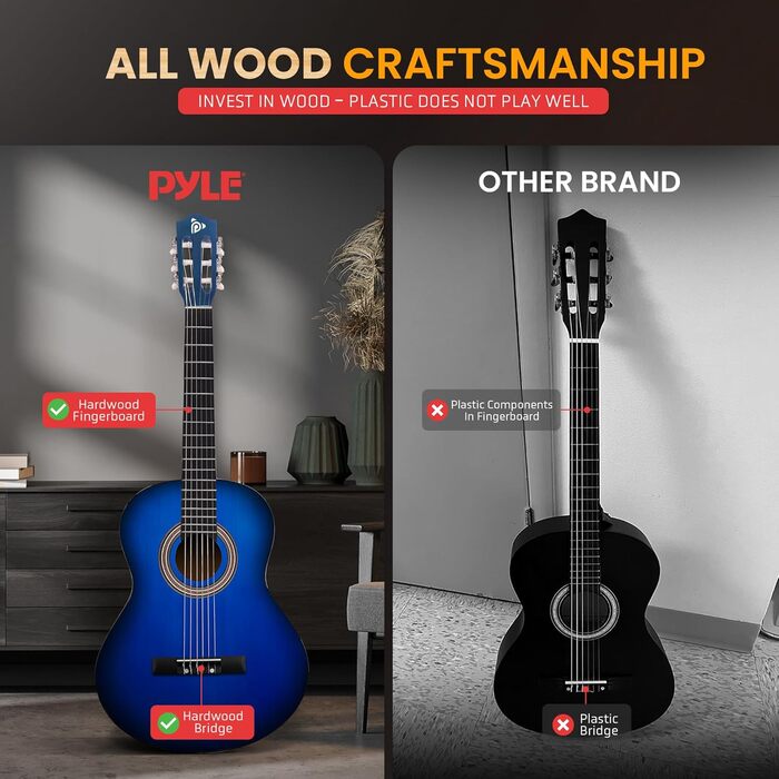 Акустична гітара Pyle, ¾ розміру, для початківців та дітей, Brown Burst, блискуча (91 см) + аксесуари