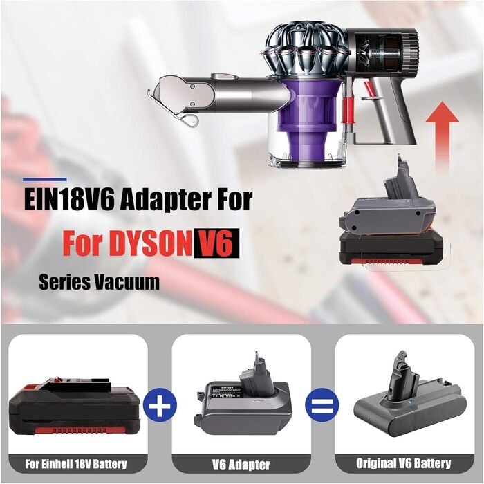 Адаптер для акумулятора Makita 18V до Dyson V7/8: перетворювач акумулятора для пилососів Dyson V7/8 Animal, Absolute, Motorhead Pro (сумісний з Einhell)