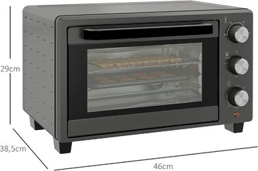 Міні-піч HOMCOM 21 л, 1400 Вт, 100-230°C, таймер, противень, решітка-гриль, вікно, піч для піци, кремово-білий (сірий)
