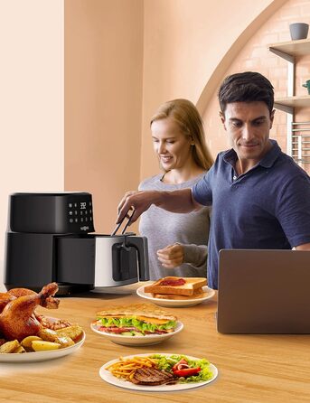 Фритюрниця PARIS RHÔNE з гарячим повітрям 5L XL з оглядовим вікном, 8-в-1, для миття в посудомийній машині, з One-Touch управлінням, антипригарне покриття кошика та знімний піддон