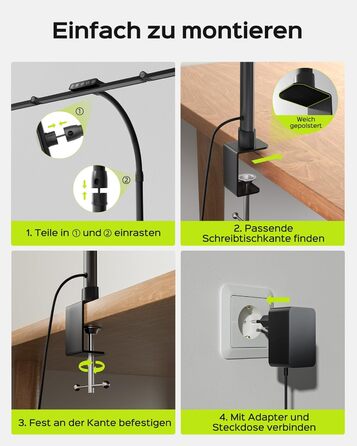 LED лампа настільна Jackyled з 3 регульованими головками, диммер, пульт, для монітора, офісу, майстерні, 5 рівнів яскравості та кольорових температур