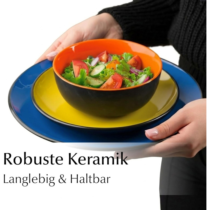 MIAMIO Набір посуду на 6 осіб / Столовий сервіс з 30 предметів (тарілки, миски, чашки, супові тарілки) - Колекція Le Papillon (Кольоровий, 30 предметів)