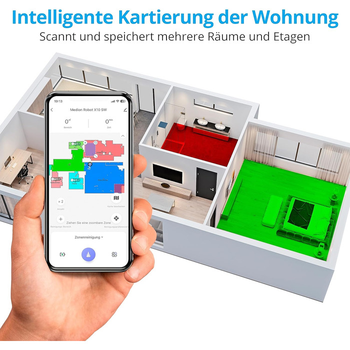 Робот-пилосос MEDION X10 SW з лазерною навігацією та функцією миття, 2700Pa, 2-в-1, створення карт, зони заборони, для кількох поверхів