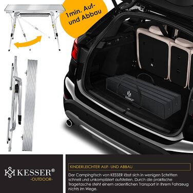 Складний кемпінговий стіл KESSER® з алюмінієвим каркасом 90x53 см, до 100 кг, з сумкою для транспортування (сріблястий)