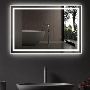 LED дзеркало для ванної кімнати 70x50 см з підсвічуванням | IP54, сенсорне керування, монтаж вертикально/горизонтально, 6500K