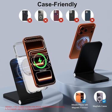 Бездротовий зарядний пристрій MagSafe, складаний, швидка зарядка, сумісний з iPhone 17/16/15/14/13/12, AirPods 3/2/Pro 2/Pro, чорний