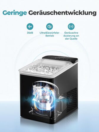 Машина для льоду FOHERE портативна, самоочисна, 14 кг/24 год, 2 розміри, компактний дизайн, керування однією кнопкою, інтелектуальні сповіщення, з лопаткою та кошиком для дому/бару/офісу/кемпінгу (чорний)