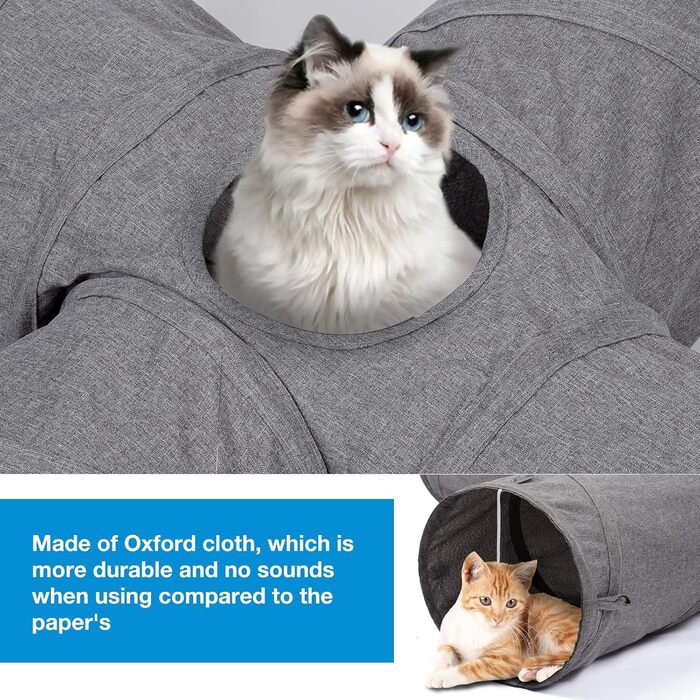 Cat Tunnel Toy, 4-Way Collapsible Cat Tunnel for Indoor Cats, Interactive Peek Hole, Pet Tunnel with Cat Wand Toy