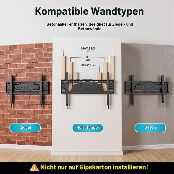 Настінний кронштейн для телевізора BONTEC Heavy Duty 43-100 дюймів, до 100 кг, VESA 800x600 мм, ультратонкий фіксований навіс (23 мм), сталевий
