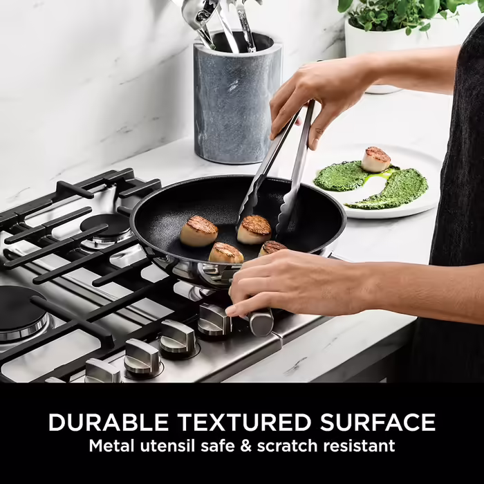 Ninja ZEROSTICK Cookware Frying Pan Set, non-stick coating, space-saving, 24/28 cm frying pans, durable, hard anodized aluminum, induction compatible, Grey, C52200UK Large Frying Pan Set (Large Frying Pan Set, Stainless Steel)