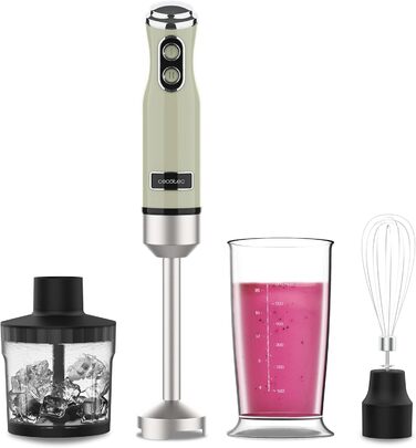 Блендер Cecotec Stabmixer Power RetroGreen 1200MAX Cream&Crush: 1200 Вт, CrossBlades, 2 швидкості, набір аксесуарів, кришка від бризок