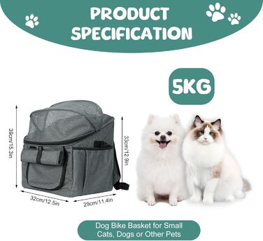 Кошик для собак на велосипед, сумка для домашніх тварин. Складаний кошик для велосипеда спереду для собак 2 в 1. Кошик для собак-рюкзак з адаптером для керма для маленьких тварин (вантажопідйомність 5 кг) (Чорний)