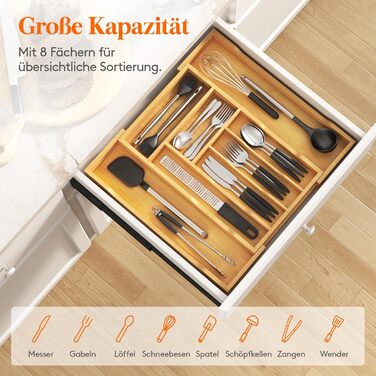 Органайзер для столових приборів Lifewit в шухляду, бамбуковий, 47 см (29-50 см)