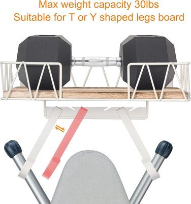 Настінна підставка для прасувальної дошки MOREE з великим дерев'яним кошиком | Підставка для прасувальної дошки та праски | Легке підвішування прасувальної дошки | Практична для пральні та дому, білий