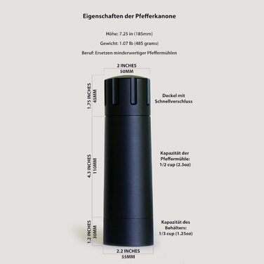 MANNITCHEN Pepper Cannon Pepper Grinder - Professional, high-performance, grinds 10 times more pepper, perfect for steaks, barbecues, and more