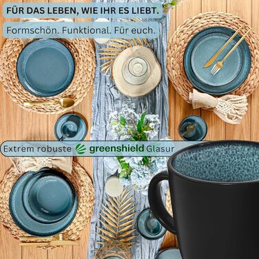 Набір кавових чашок Sänger Vigo (6 шт.) з порцеляни, 400 мл, блакитні з чорним обідком, стійкі до миття в посудомийній машині та мікрохвильовій печі | VALUE COLLECTION