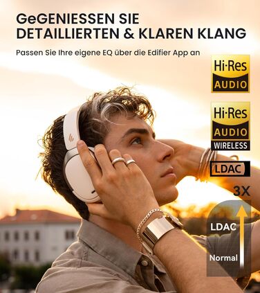 Edifier WH950NB навушники з активним шумозаглушенням: Bluetooth V5.3, LDAC, Hi-Res Audio, 55 годин роботи, складна конструкція, білий колір