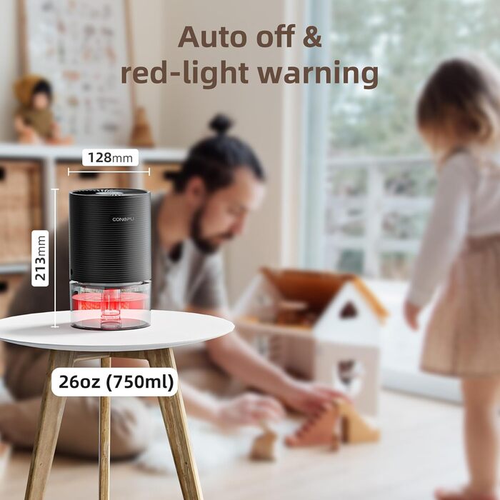 CONOPU Electric Dehumidifier, Energy-Saving Room Dehumidifier, Automatic Shut-Off, Dehumidifier Basement Small, Ultra-Quiet Closet, Bathroom, Bedroom, Office, Black, 21.3*12.8*12.8cm