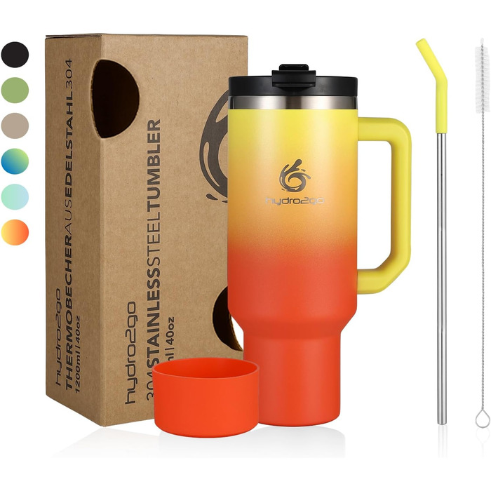 Термокружка Hydro2Go з трубочкою – BPA-free, придатна для миття в посудомийній машині, зберігає тепло 10 годин/холод 12 годин – 1200 мл, колір Sun