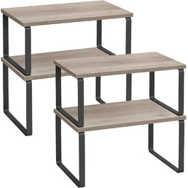 SONGMICS Spice Rack, 4-Piece Set, Kitchen Shelf, Kitchen Organizer, Expandable, Spice Holder, Stackable, with Metal Frame, 19.5 x 29.7 x 15.8 cm, Ink Black-Natural Beige KCS10NB (Ink Black + Greige Melange, 29.7B cm)