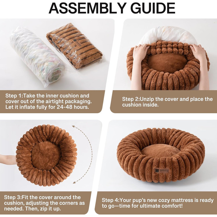 Кругле м'яке ліжко для собак MEWOOFUN, колір коричневий, 76x76x20 см - зручне та затишне ліжко для маленьких собак та цуценят з антиковзною основою