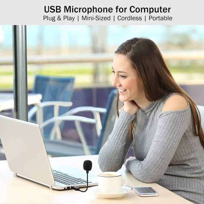 Мікрофон USB зі схваним шийкою для ноутбука/ПК, з USB-звуковою картою, сумісний з Mac, Plug & Play, ідеальний конденсаторний мікрофон для віддаленої роботи та онлайн-курсів