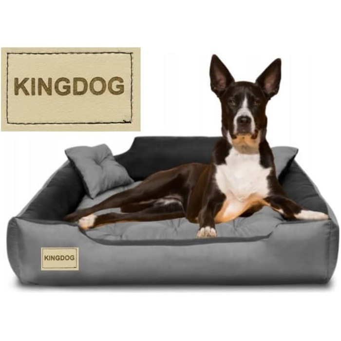 KingDog Microfiber Dog and Cat Bed with Two Cushions, Dog Cushion, Dog Basket, Pet Bed, Washable, Waterproof Material (Interior dimensions: 60x50cm / Exterior dimensions: 75x65cm, Grey/black) Interior dimensions: 60x50cm / Exterior dimensions: 75x65cm Grey/black