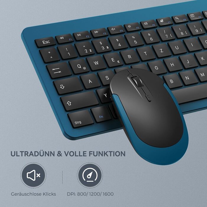 Бездротовий комплект клавіатури та миші Seenda SK38-3, ультратонкий, перезаряджуваний, ергономічний, з захистом від пилу, DE QWERTZ, чорний & зелений/чорний & темно-зелений (чорний & темно-синій)